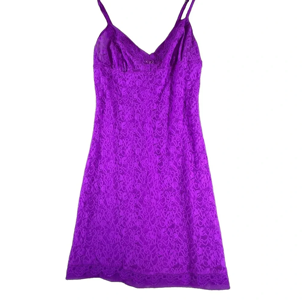 Victorias Secret The Lacie Lace Chemise Magenta Purple Slip Dress Large